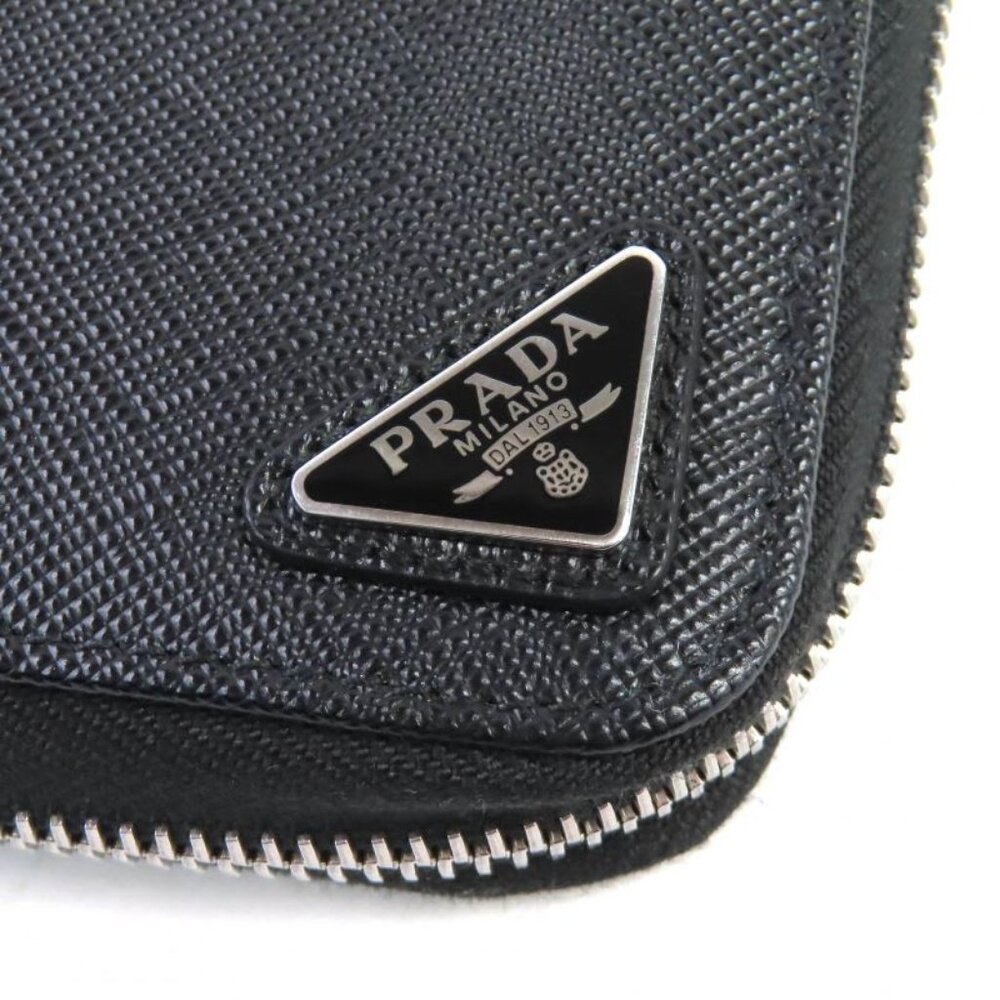 Prada 2 Ml188 Saffiano Leather Triangle Logo Triangle Plate Round Zip Long - Picture 6 of 8